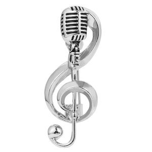 Microphone musical note enamel brooch pin
